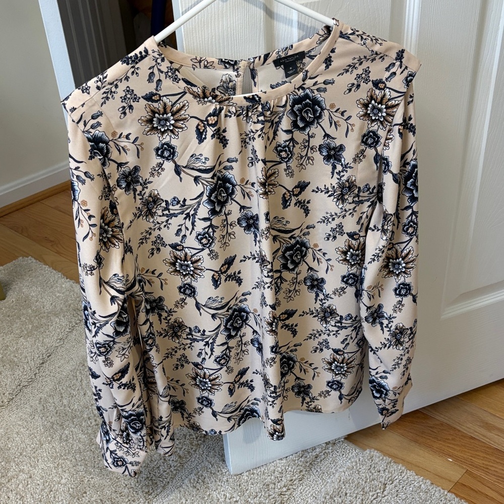 Ann Taylor Beige and Black Floral Blouse